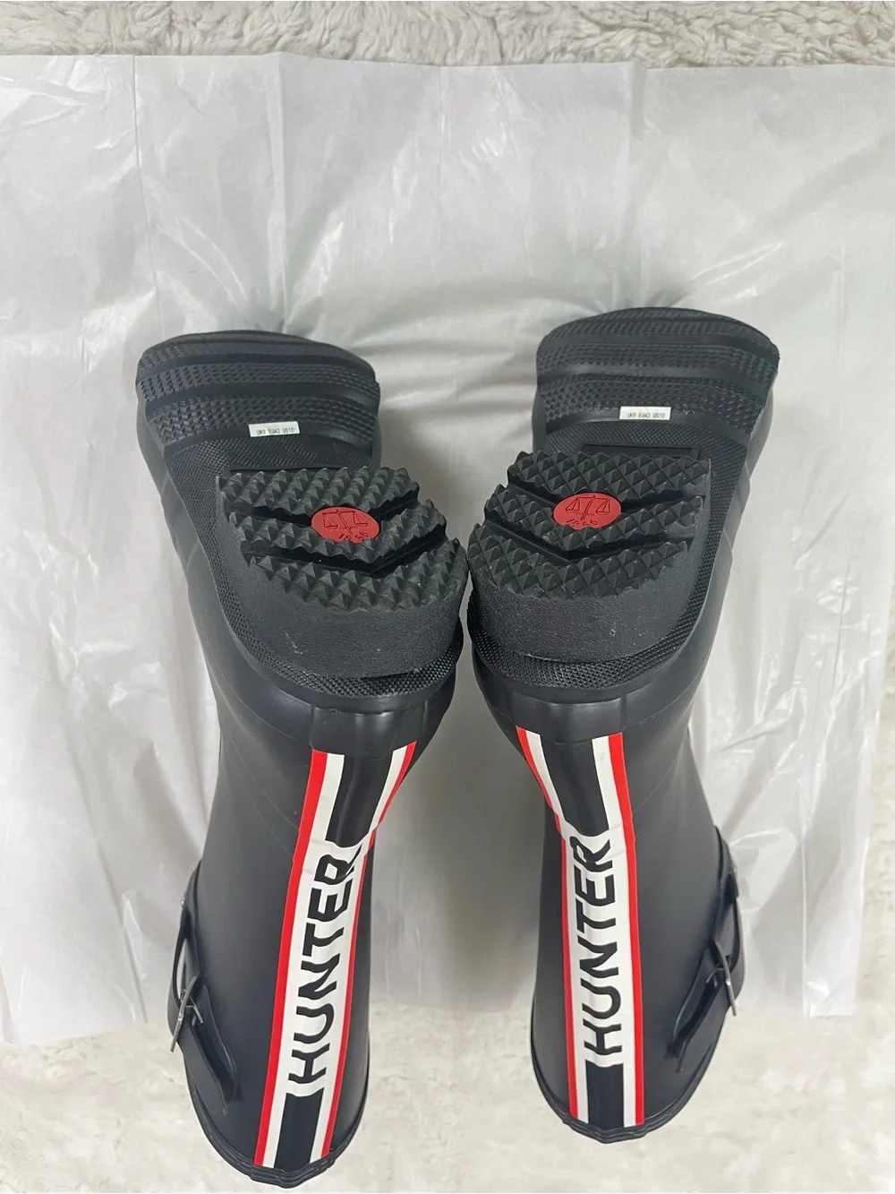 Hunter Men’s Black Logo Stripe Rain Boots Size 10